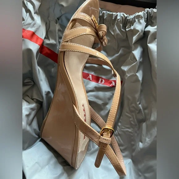 Prada Women's Tan Strappy Wedges - Picture 4 of 7